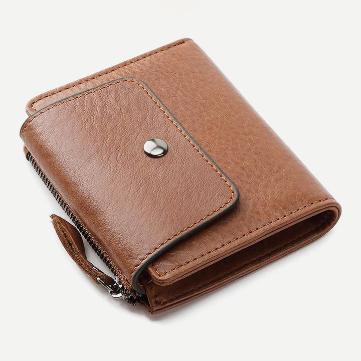 Geldbörse Herren RFID Vintage Doppelt gefaltet Ölwachs Leder Geldbörse