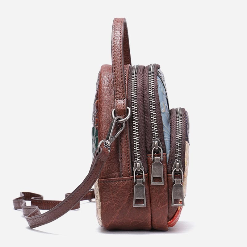 Handytasche für Damen, Umhängetasche aus Leder mit zufälligen Nähten und Farbe
