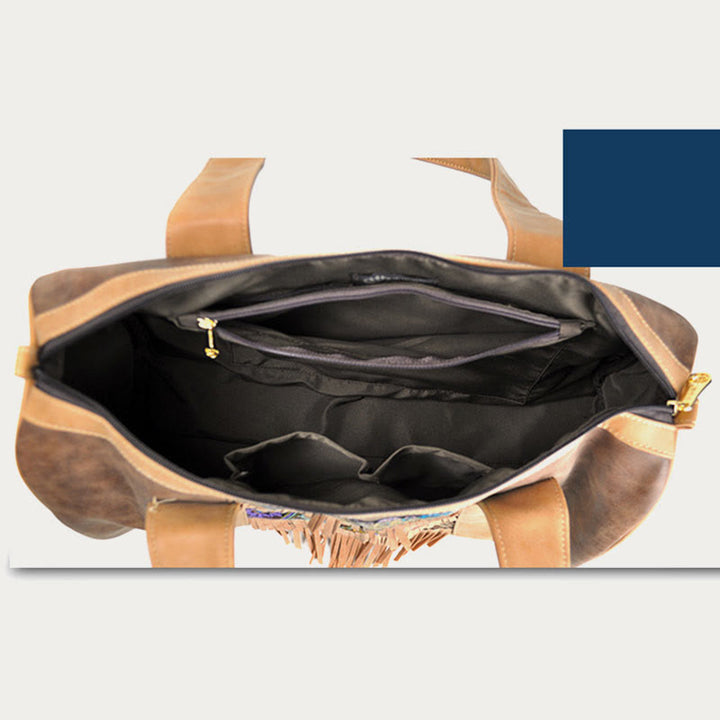 Tote für Damen im ethnischen Stil, PU-Leder, Quaste, Alltagshandtasche