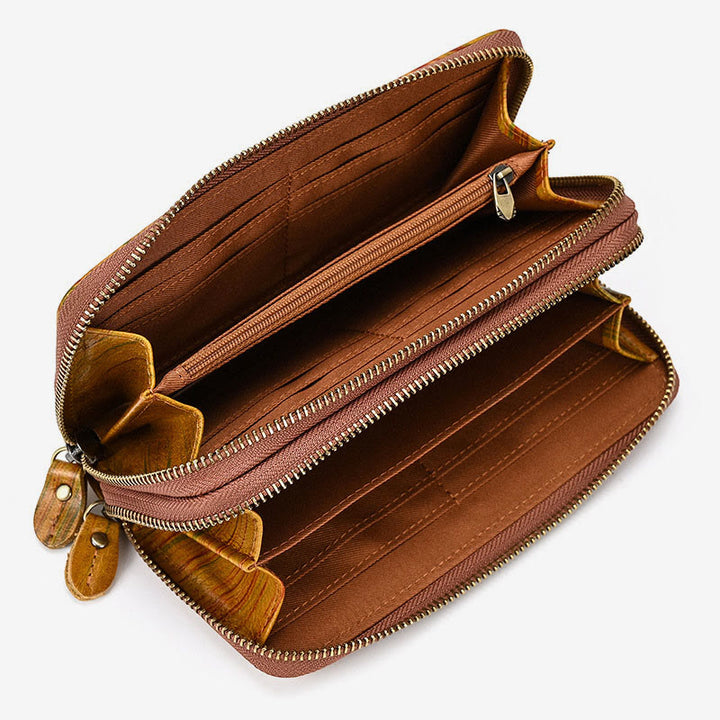Lange Geldbörse für Herren aus echtem Leder, Retro, lässige Clutch