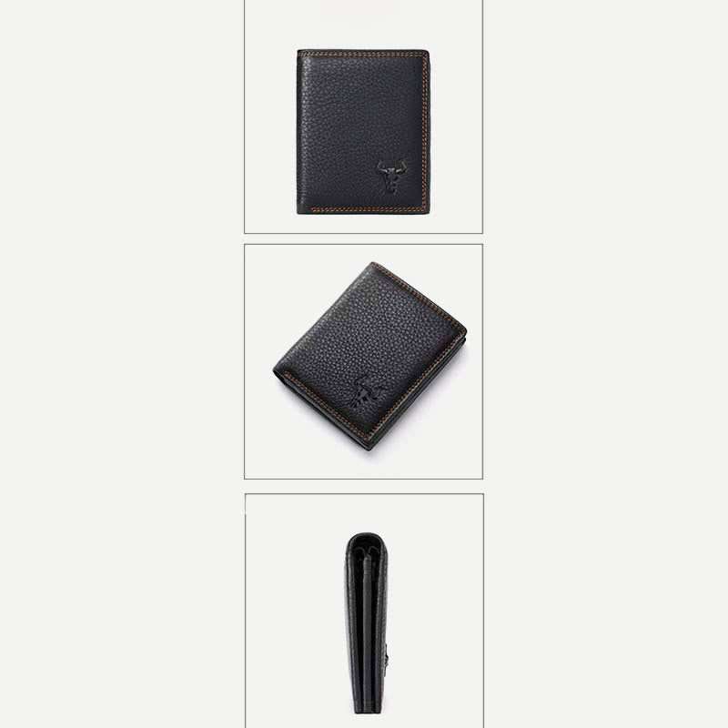 Geldbörse für Herren, Vintage-Leder, mehrere Fächer, drei RFID-Kartenfächer