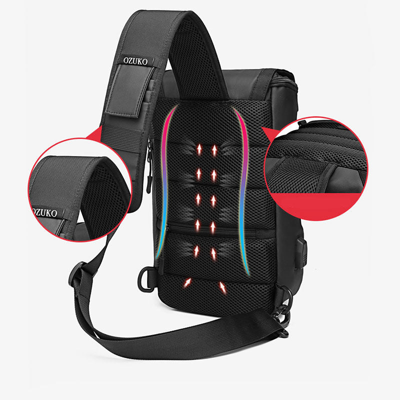 Wasserabweisende Schultertasche mit USB-Ladeanschluss