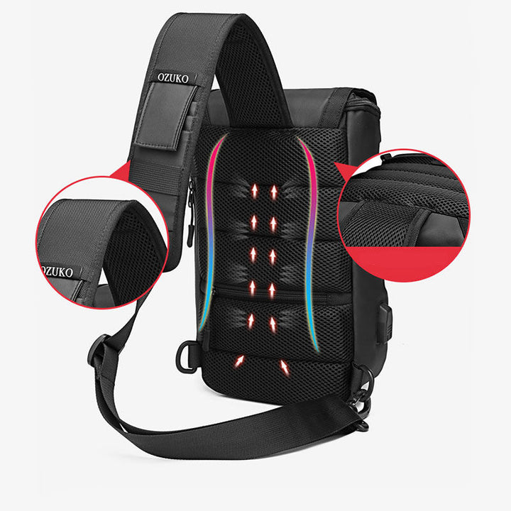 Wasserabweisende Schultertasche mit USB-Ladeanschluss