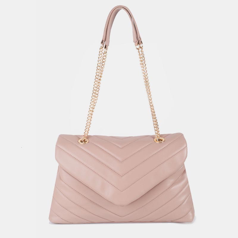 Umhängetasche für Damen, weiche Metallkette, V-förmige Kettenhandtasche