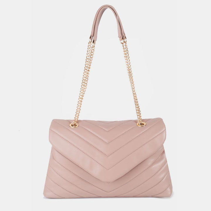 Umhängetasche für Damen, weiche Metallkette, V-förmige Kettenhandtasche