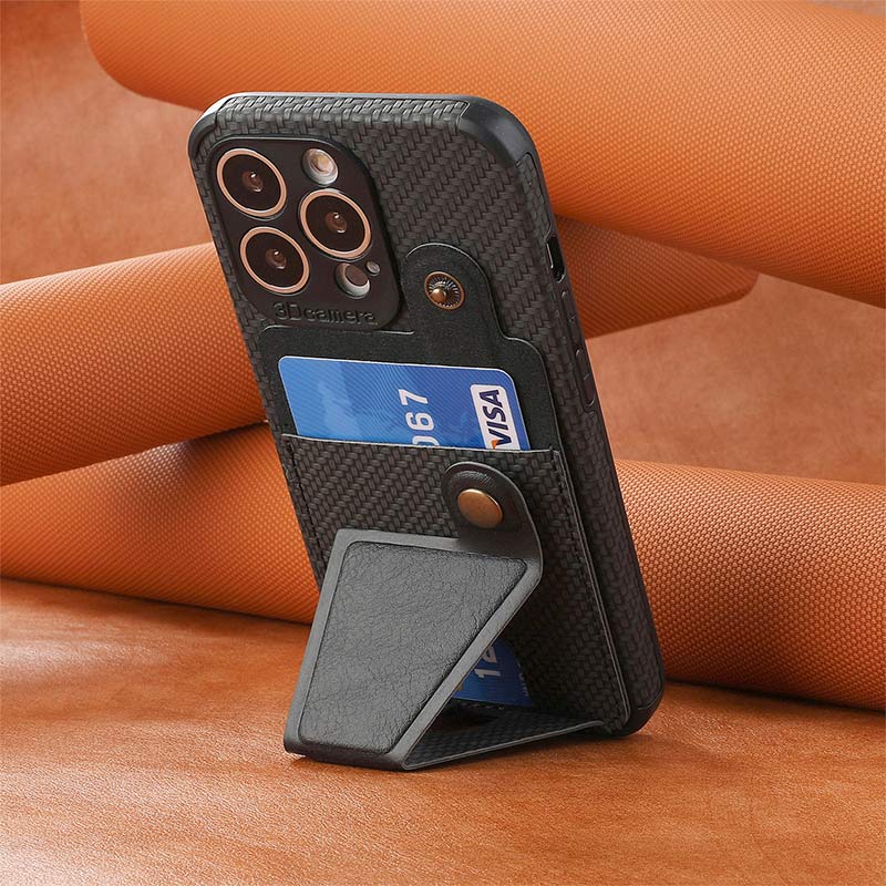 Stoßfeste, staubdichte Leder-Telefonhülle für iPhone mit Kartensteckplatz und Ständer