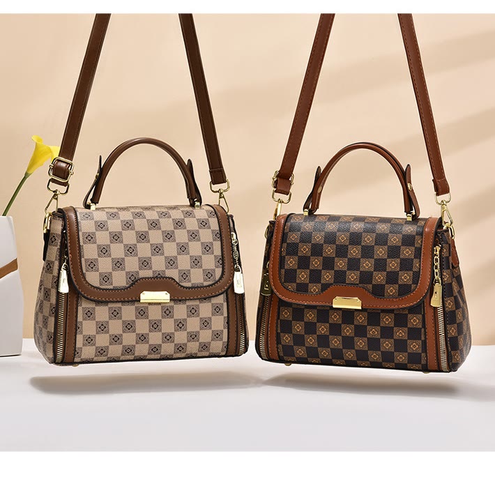 Britische elegante Handtasche Frauen Schachbrettmuster Crossbody Leder Geldbörse