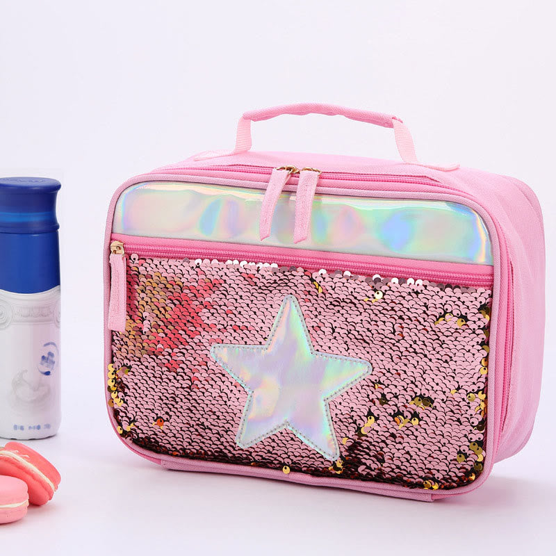Lunchtasche für Kinder mit Glitzer-Herzmuster, isolierte Tasche