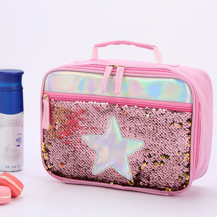 Lunchtasche für Kinder mit Glitzer-Herzmuster, isolierte Tasche