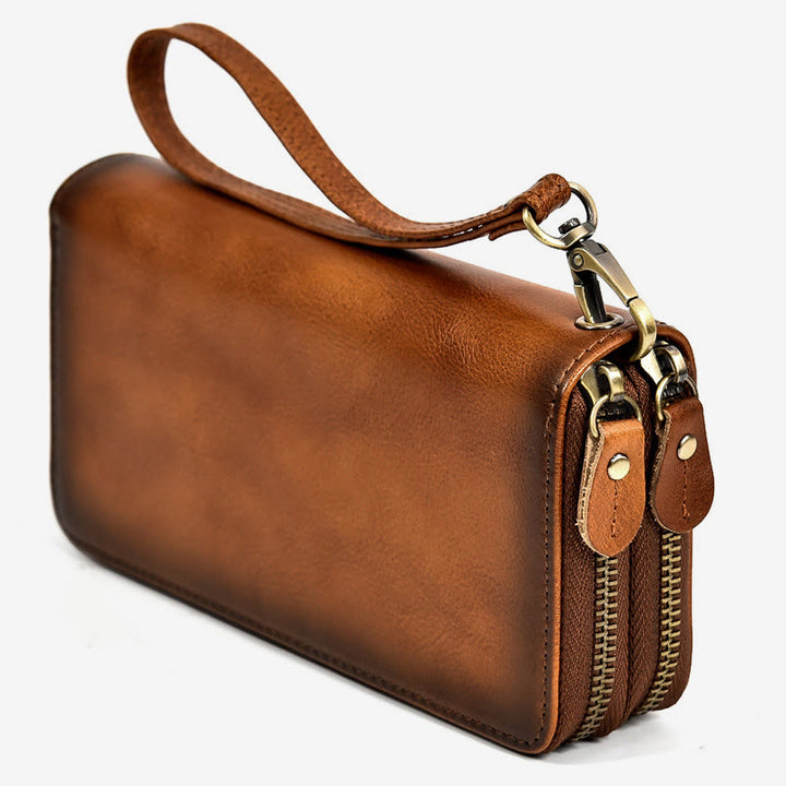 Lange Geldbörse für Herren aus echtem Leder, Retro, lässige Clutch