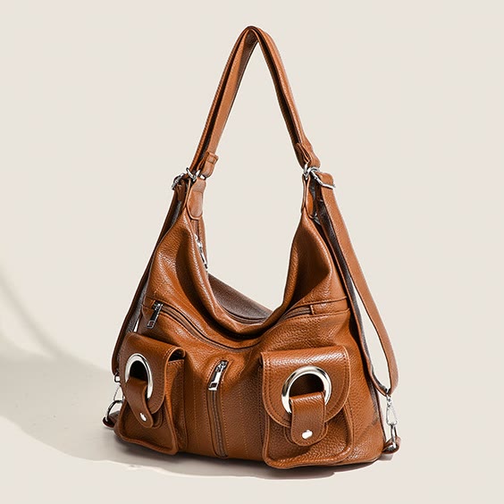 Umwandelbarer Rucksack aus weichem Leder mit zwei Fächern für Damen