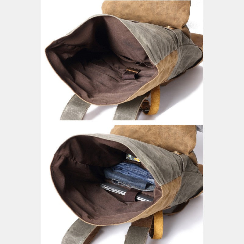 Canvas-Leder-Rucksack für College-Wochenendreisen, passend für 15,6-Zoll-Laptops