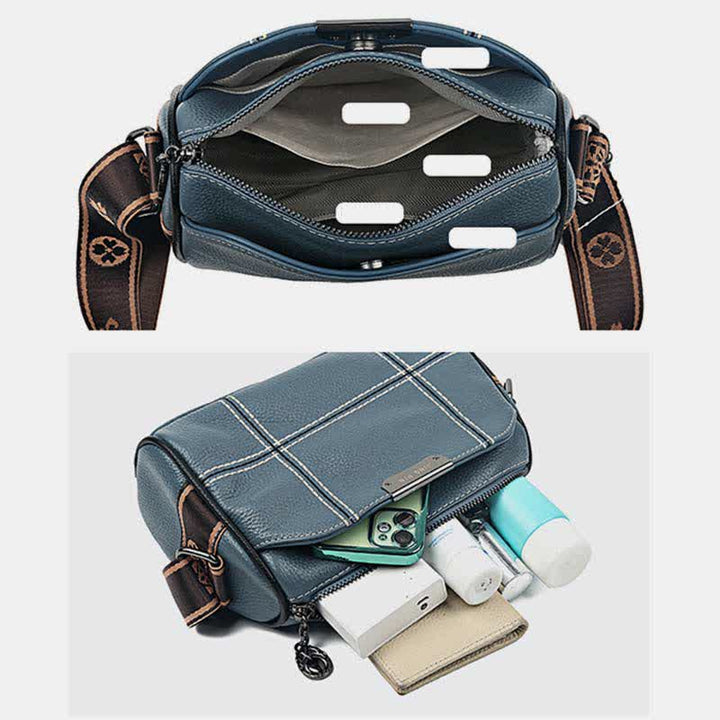 Kleine Umhängetasche aus echtem Leder mit drei Fächern, Schultertasche für Damen