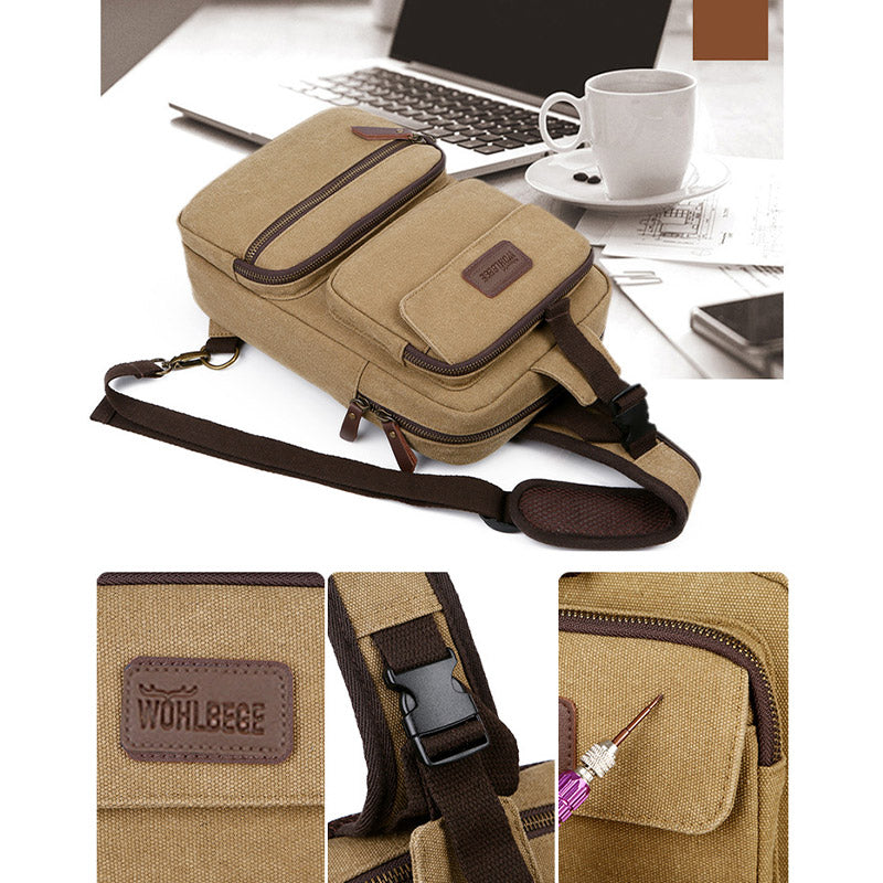 Herren Canvas Sling Bag Multi-Pocket Kratzfeste Umhängetasche