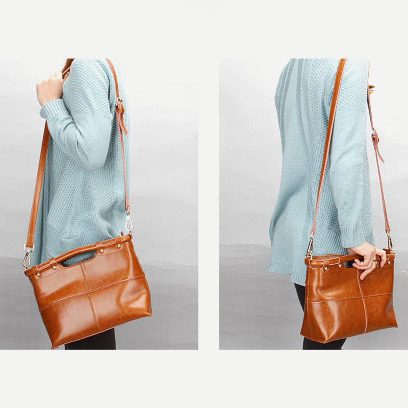 Top-Griff-Tasche für Damen, genietete Umhängetasche aus Rindsleder