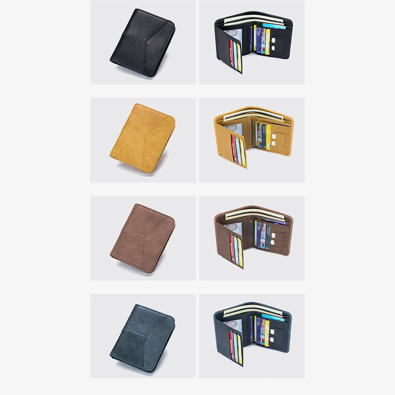Herren RFID Bifold Trifold Geldbörse Einfarbige Leder Multifunktionale Geldbörse