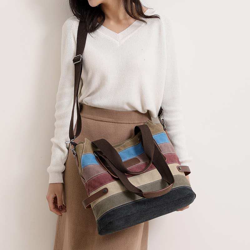Multifunktions-Farbblock-Canvas-Handtasche Hobo Tote Bag Umhängetaschen