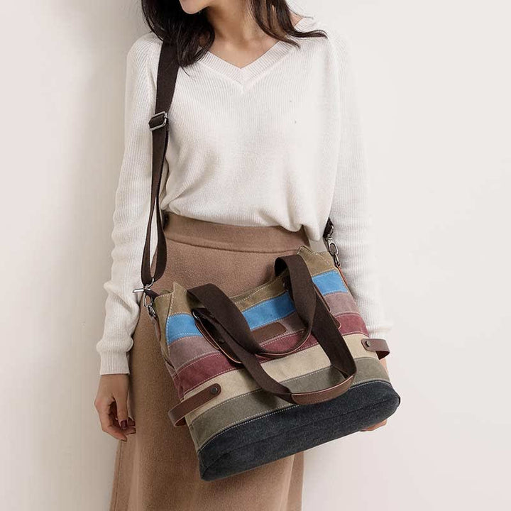Multifunktions-Farbblock-Canvas-Handtasche Hobo Tote Bag Umhängetaschen