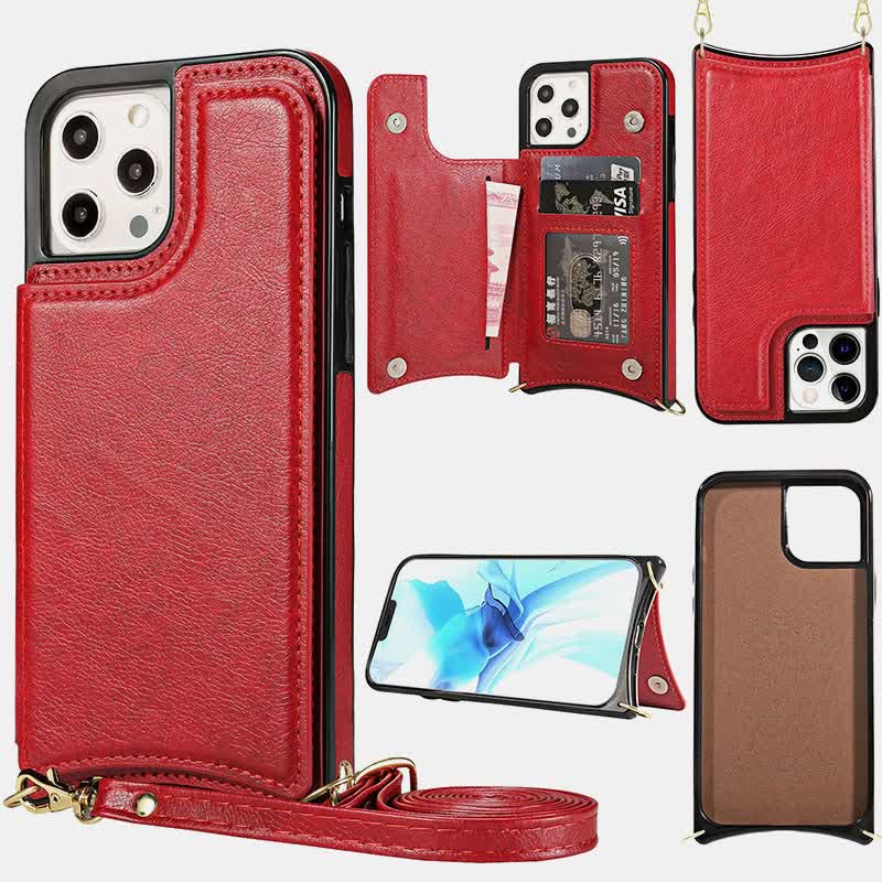 Kompatibel mit iPhone Kickstand Wallet Case Handytasche mit Umhängegurt
