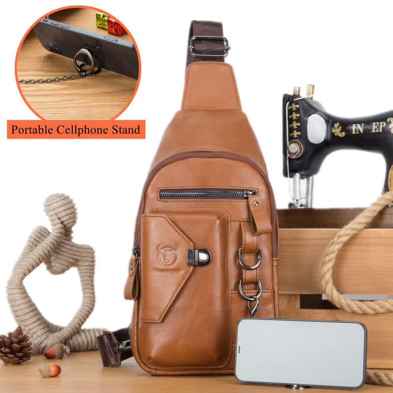 Schultertasche für Herren, weiche Interlock-Brusttasche aus Rindsleder