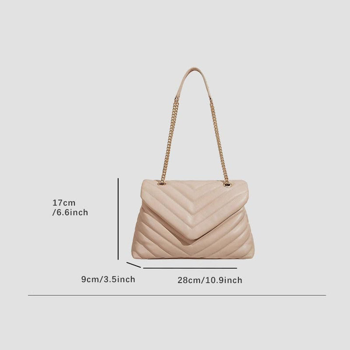 Umhängetasche für Damen, weiche Metallkette, V-förmige Kettenhandtasche