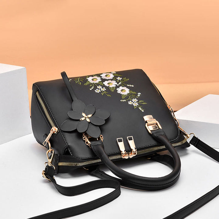 Florale Lederhandtasche für Damen, elegante Umhängetasche
