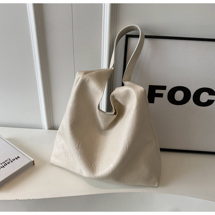 Große Tragetasche für Damen, minimalistisch, aus massivem Leder, Schultertasche für Pendler