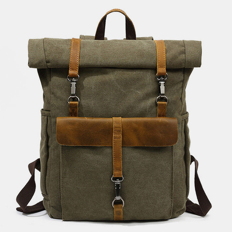 Unisex Canvas Leder Wandern Reise Rucksack Rucksack Schultasche Daypack