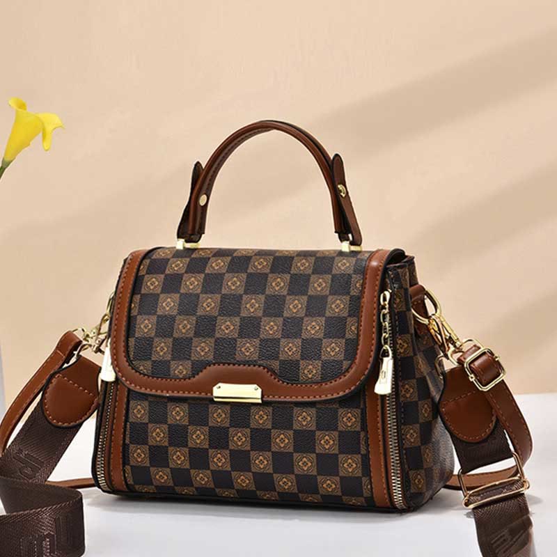 Britische elegante Handtasche Frauen Schachbrettmuster Crossbody Leder Geldbörse