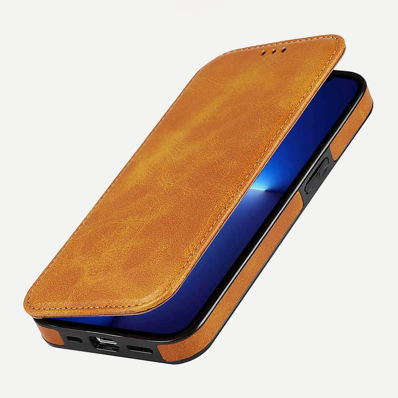 Handyhülle für iPhone 14 Clamshell Lederhülle mit Kartenfächern