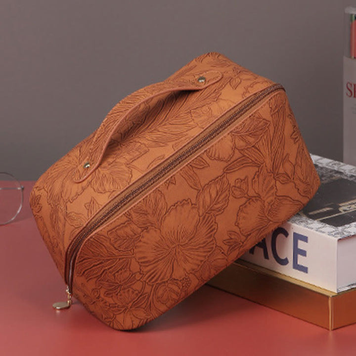 Kosmetiktasche für Damen, Reisetasche aus PU-Leder mit Vintage-Druck