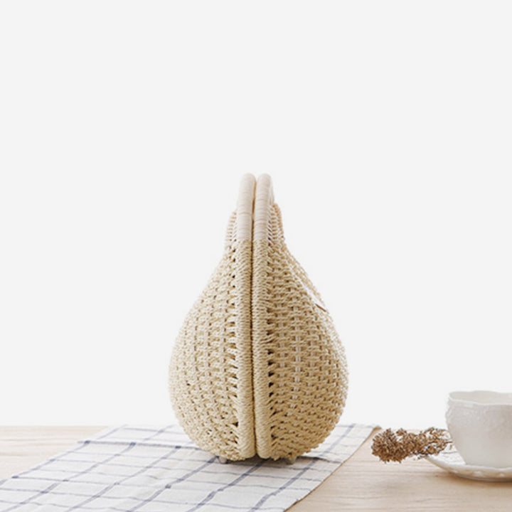 Lässige, runde Rattan-Handtasche
