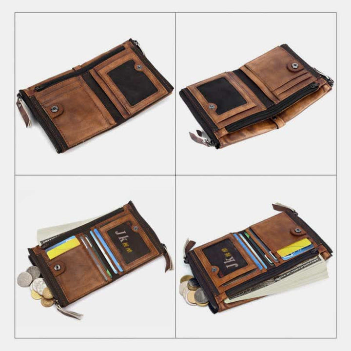 Zweifach gefaltete RFID-blockierende Lederbrieftasche, kurze Vordertaschen-Geldbörse für Herren
