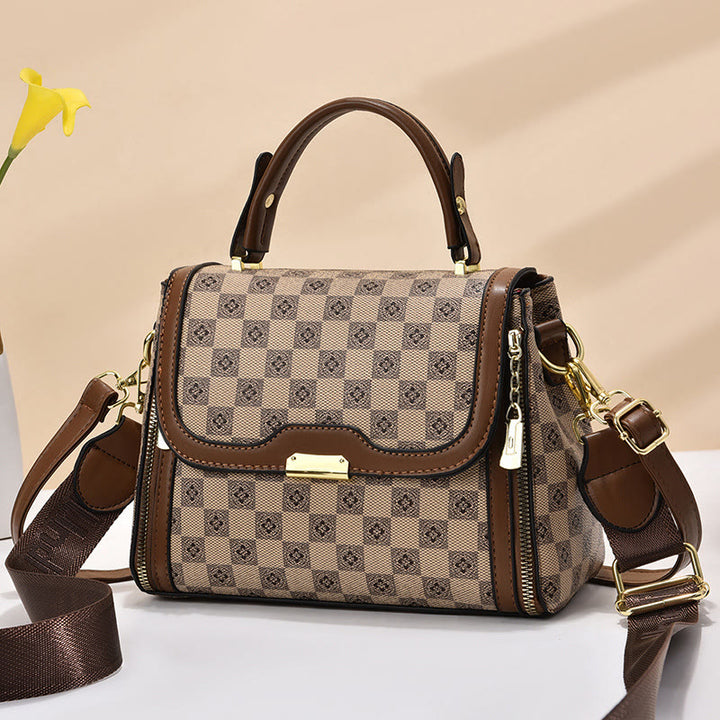 Britische elegante Handtasche Frauen Schachbrettmuster Crossbody Leder Geldbörse