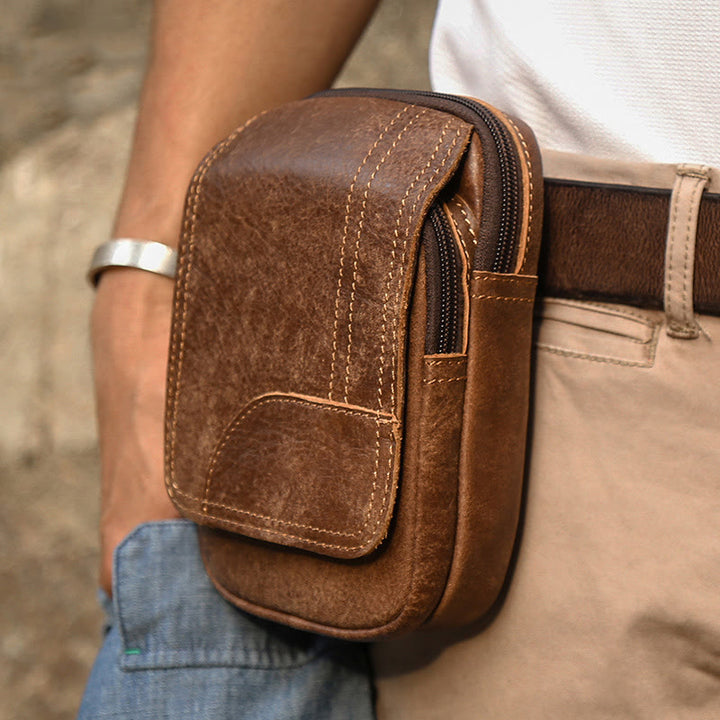 Gürteltasche für Herren, für den täglichen Gebrauch im Freien, Retro-Gürtelschlaufen aus echtem Leder