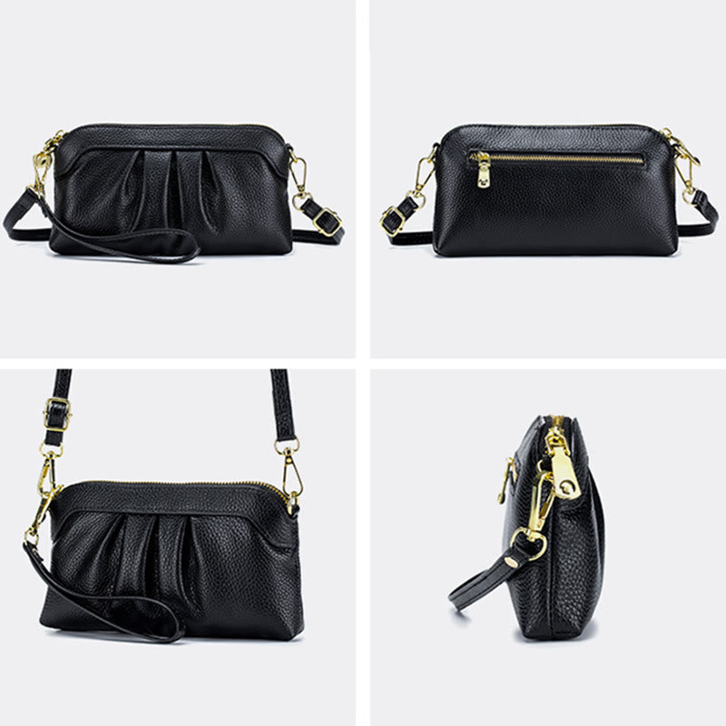 Clutch aus echtem Leder für Damen, Handgelenktasche, Umhängetasche