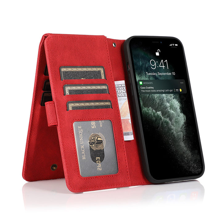 Brieftaschenetui für iPhone Samsung, langlebiges Flip-Lanyard-Gurt-Armband, Reißverschluss, Kartenhalter
