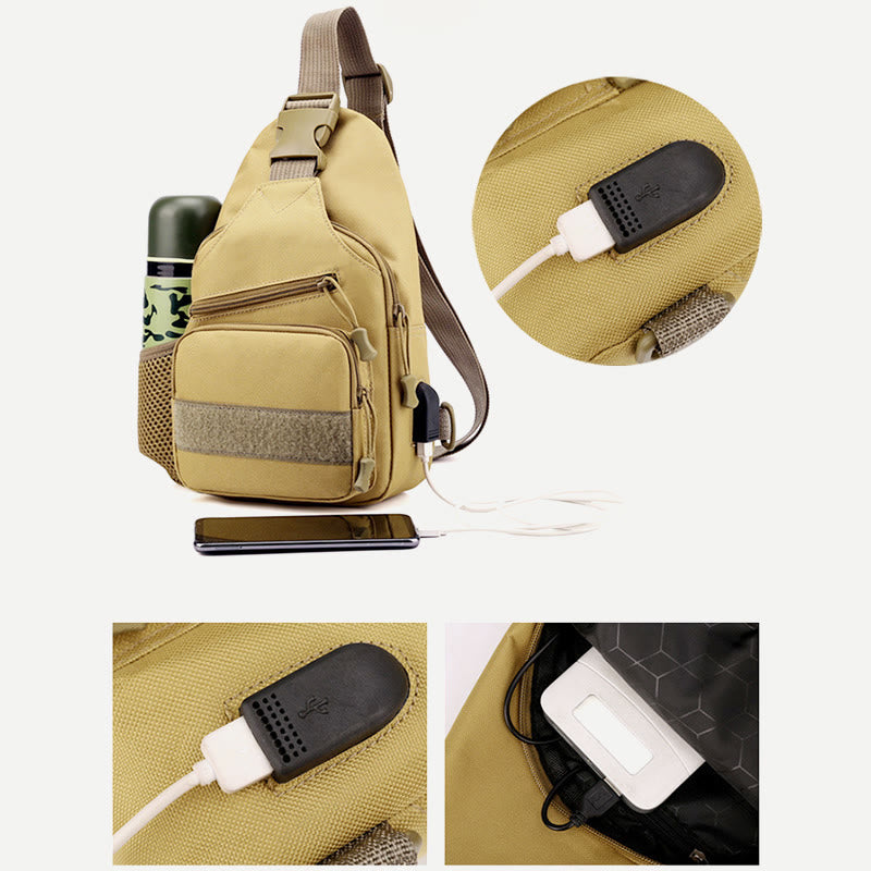 Schultertasche für Herren aus Canvas, lässig, sportlich, große Brusttasche