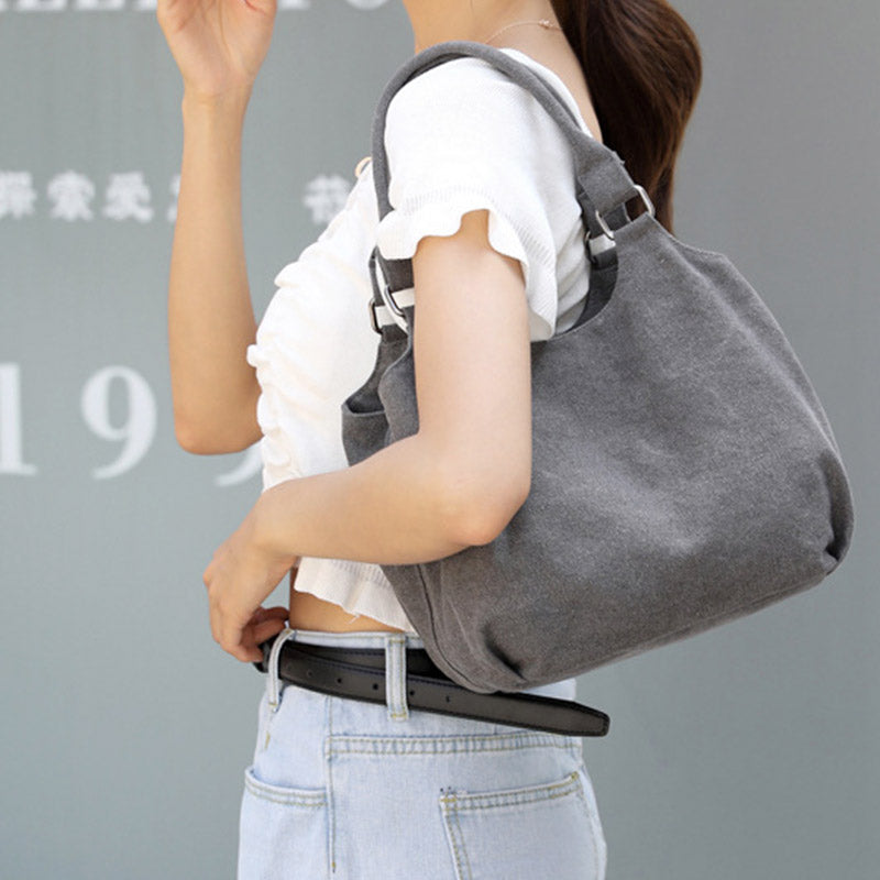 Tragetasche aus Canvas mit drei Fächern, leicht, funktional, Hobo-Handtasche