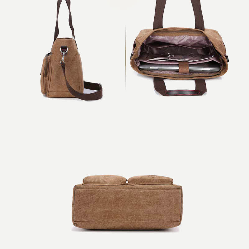 Tragetasche mit mehreren Taschen für Damen und Herren, Retro-Laptoptasche aus Segeltuch