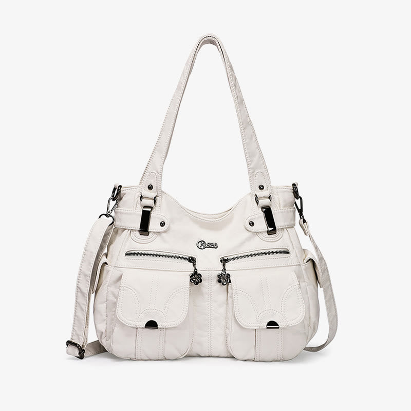 Tragetasche für Damen, für den täglichen Ausflug, mehrere Taschen, einfarbige Tasche - Weiß - image 1