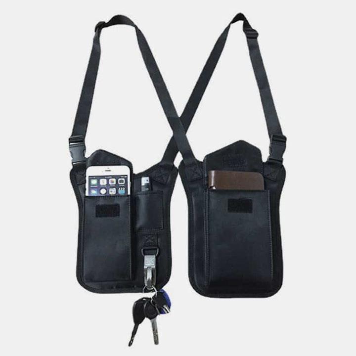Diebstahlsichere, versteckte Unterarmgurt-Geldbörse aus Nylon mit Holstertasche und doppelter Schultertasche