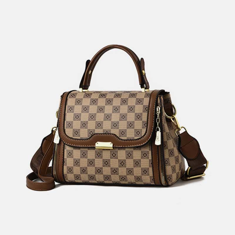 Britische elegante Handtasche Frauen Schachbrettmuster Crossbody Leder Geldbörse