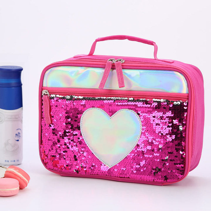 Lunchtasche für Kinder mit Glitzer-Herzmuster, isolierte Tasche