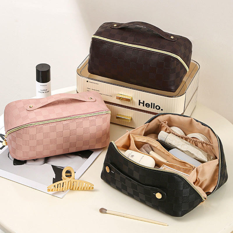 Kosmetiktasche für Damen, Reise, praktische Make-up-Tasche aus PU-Leder