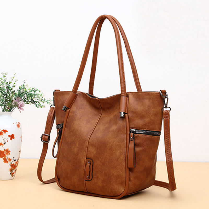 Tragetasche für Damen, Vintage, große Kapazität, Handtasche aus PU-Leder