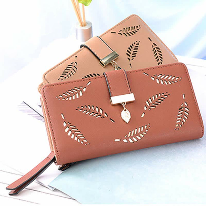 Große Ledergeldbörse für Damen, ausgehöhlt, lang, Clutch