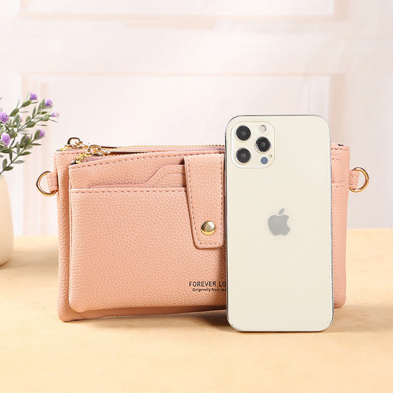 Handytasche mit zwei Fächern für Damen, multifunktionale Umhängetasche aus Leder