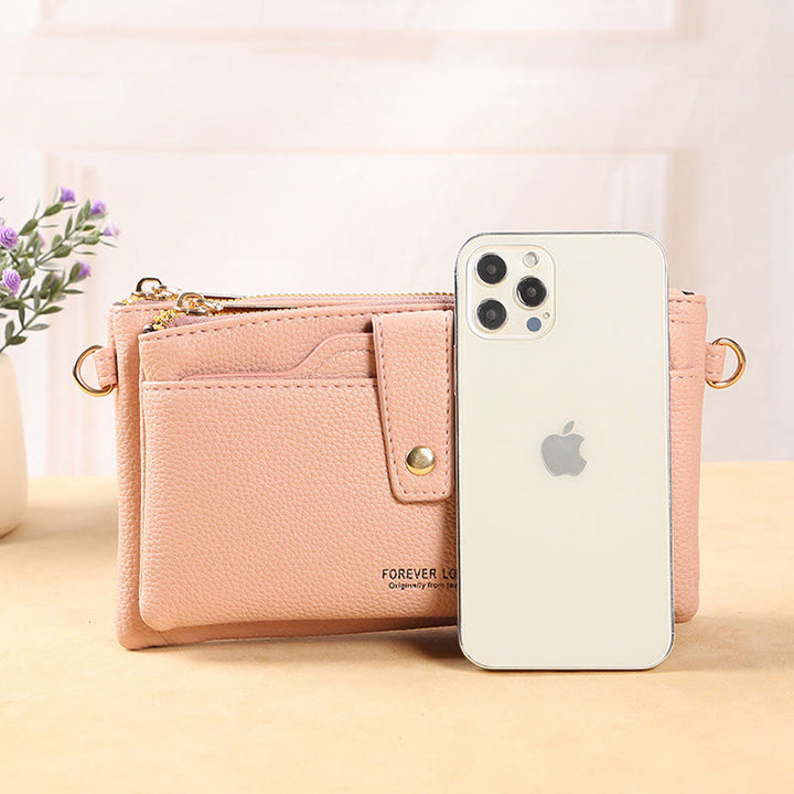 Handytasche mit zwei Fächern für Damen, multifunktionale Umhängetasche aus Leder