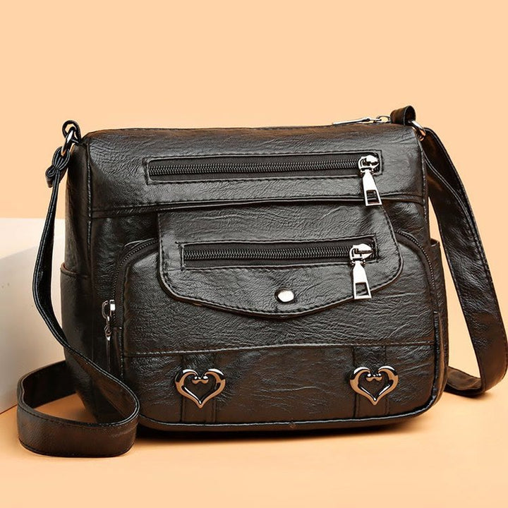 Herz Dekor Umhängetasche Retro Kunstleder Damen Schultertasche